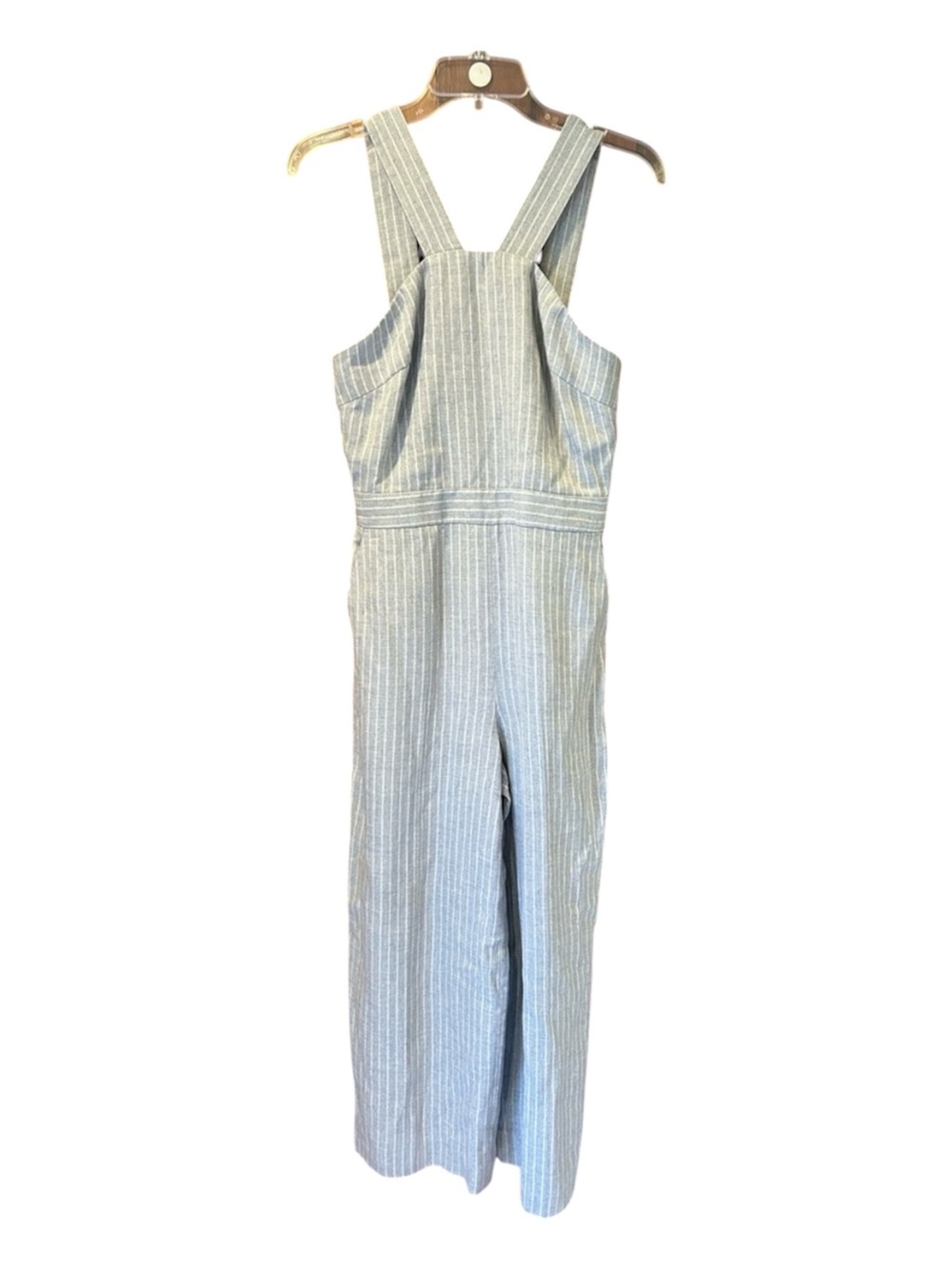 Club Monaco Striped Cropped Jumpsuit Size 2 Blue Pinstripe Wide Leg Sleeveless